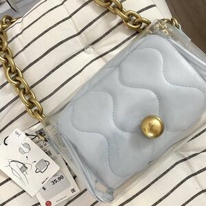 Zara baby blue quilted bag with removable chain (bag 3 in 1)